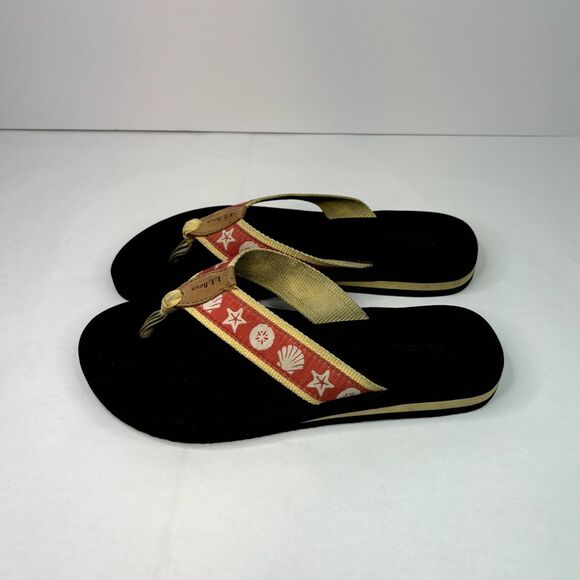 LL Bean Nubuck Seashells Flip Flop Slide Sandals Strap Comfy Womens Summer - Picture 2 of 9